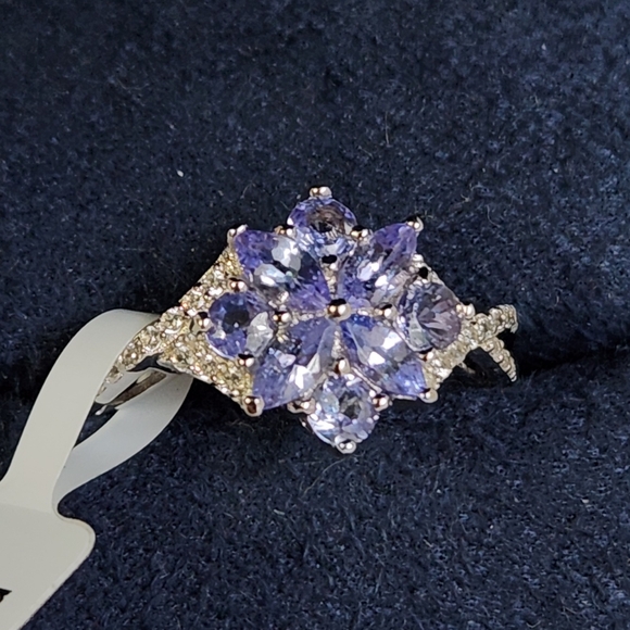 NWT 0.85ct Natural BLUE Tanzanite & Zircon Marquise Ring Size 7 Semi Vintage 925 - Picture 3 of 10